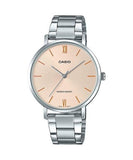 Casio, Womenâ€™s Watch Analog, Peach Dial Stainless Steel Band, LTP-VT01D-4BUDF