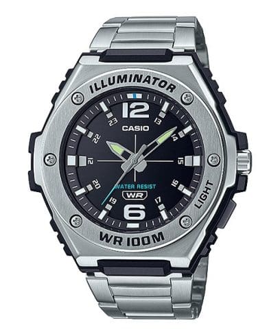 Casio Men's Watch Analog Black Dial With Silver Stainless Steel Band, MWA-100HD-1AVDF