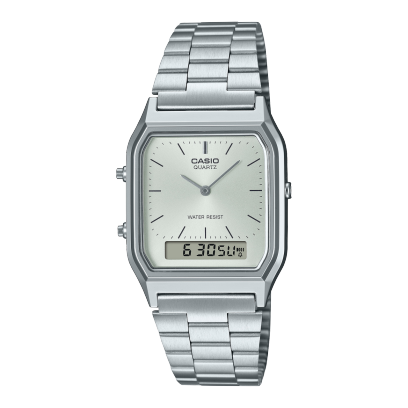 Casio, Men's Watch Vintage Collection Analog-Digital Silver Dial Silver Stainless Steel, AQ-230A-7AMQYDF