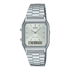 Casio, Men's Watch Vintage Collection Analog-Digital Silver Dial Silver Stainless Steel, AQ-230A-7AMQYDF