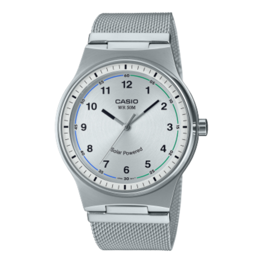 Casio men analog watch, silver dial with comfortable strap, model CS-MTP-RS105M-7BVDF, Bahrain