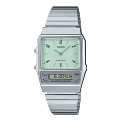 Casio Vintage Unisex Watch Analog-Digital Pastel Dial With Silver Stainless Steel Band, AQ-800E-3ADF