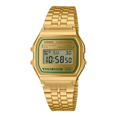 Casio Unisex Watch Digital Dial with Gold stainless steel Band, A158WEGV-9ADF