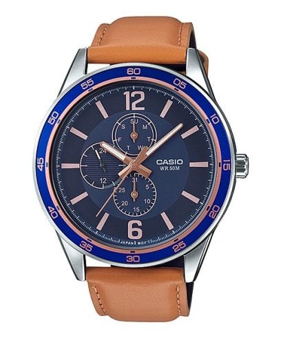 Casio men analog watch, blue dial with comfortable strap, model CS-MTP-E319L-2BVDF, Bahrain