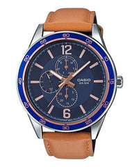 Casio, Men's Watch Analog, Blue Dial Brown Leather Band, MTP-E319L-2BVDF