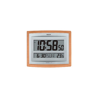 Casio Wall & Table Clock, Digital Display, Silver & Wood Grain Pattern, ID-15SA-5DF