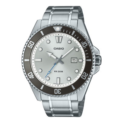 Casio men analog watch, silver dial with silver stainless steel band, model CS-MDV-107D-7AVDF, Bahrain