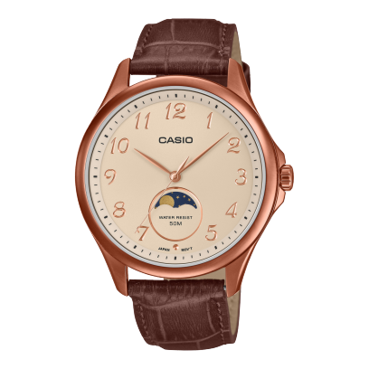 Casio men analog watch, beige dial with brown leather band, model CS-MTP-M110RL-5AVDF, Bahrain