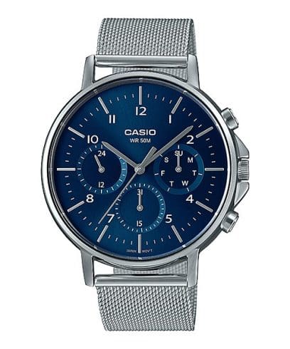 Casio,Men's Watch Analog, Blue Dial Silver Stainless Steel Mesh Band, MTP-E321M-2AVDF