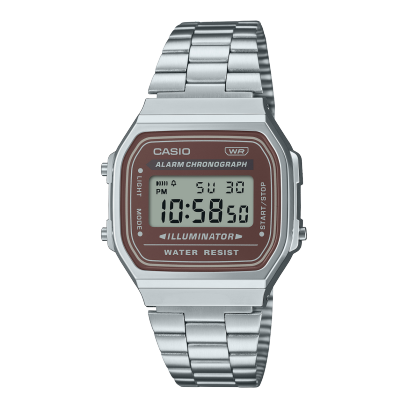 Casio Men's Watch Vintage Collection Digital, Maroon Dial With Silver Stainless Steel Strap, A168WA-5AYDF