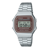 Casio Men's Watch Vintage Collection Digital, Maroon Dial With Silver Stainless Steel Strap, A168WA-5AYDF