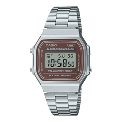 Casio Men's Watch Vintage Collection Digital, Maroon Dial With Silver Stainless Steel Strap, A168WA-5AYDF