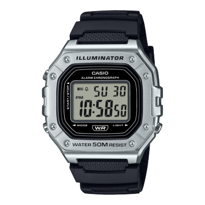 Casio Men's Watch Digital Dial Silver Case with Black Resin Strap, W-218HM-7AVDF