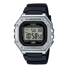 Casio Men's Watch Digital Dial Silver Case with Black Resin Strap, W-218HM-7AVDF