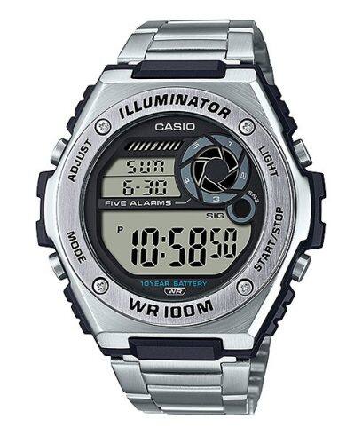 Casio,Men's Watch Digital, Grey Dial Silver  Stainless Steel Band, MWD-100HD-1AVDF