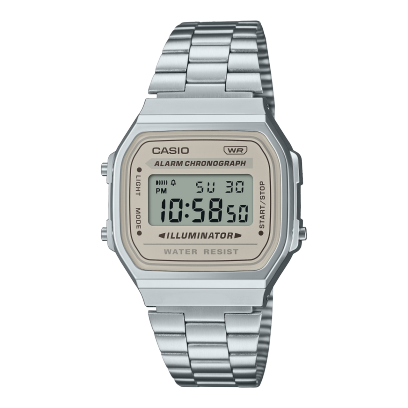 Casio Men's Watch Vintage Collection Digital, Beige Dial With Silver Stainless Steel Strap, A168WA-8AYDF 