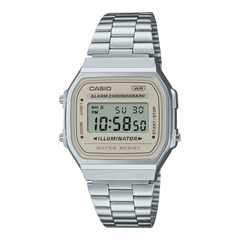 Casio Men's Watch Vintage Collection Digital, Beige Dial With Silver Stainless Steel Strap, A168WA-8AYDF 