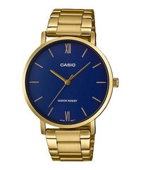 Casio Men's Watch Analog, Blue Dial Gold Stainless Steel Strap, MTP-VT01G-2BUDF