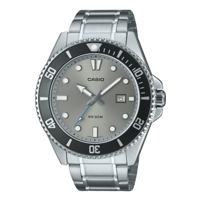 Casio men analog watch, grey dial with silver stainless steel band, model CS-MDV-107D-8AVDF, Bahrain