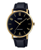 Casio, Men’s Watch Analog, Black Dial Black Leather Band, MTP-VT01GL-1B2U