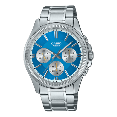 Casio, Men's Watch Analog, Blue Dial Silver Stainless Steel Band, MTP-1375D-2A2VDF