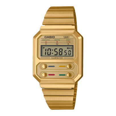 Casio, Men's Watch Digital, Gold Dial Gold Stainless Steel Band, A100WEG-9ADF