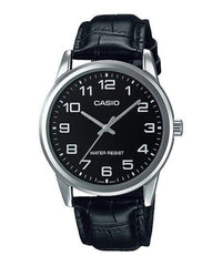 Casio, Men's Watch Analog, Black Dial Black Leather Band, MTP-V001L-1BUDF