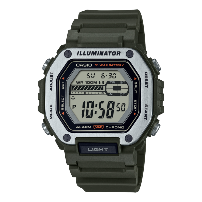 Casio,Men's Watch Digital, Grey Dial Green Resin Band, MWD-110H-3AVDF