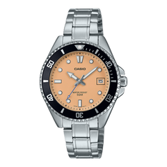 Casio Men's Watch Analog Orange Dial With Silver Stainless Steel Band, MDV-10D-4A2VDF