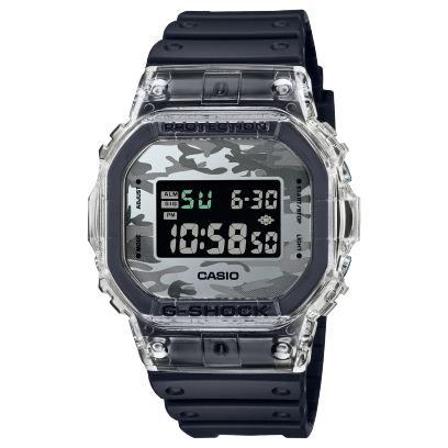 G-Shock Men's Watch Digital Transparent Dial with Black Resin Band, DW-5600SKC-1DR