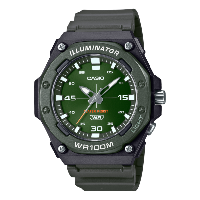 Casio men analog watch, green dial with black resin band, model CS-MW-620H-3AVDF, Bahrain