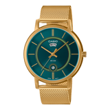 Casio, Menâ€™s Watch Analog, Blue Dial Gold Stainless Steel Mesh Band, MTP-B120MG-3AVD