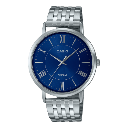 Casio, Menâ€™s Watch Analog, Blue Dial Silver Stainless Steel Band, MTP-B110D-2AVDF