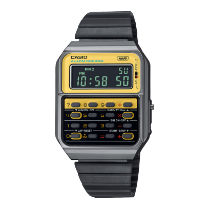 Casio unisex analog watch, yellow dial with black stainless steel band, model CS-CA-500WEGG-9BDF, Bahrain