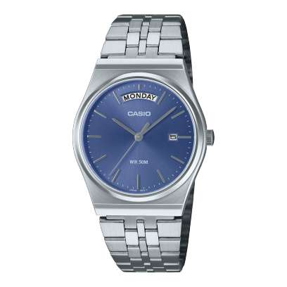 Casio men analog watch, blue dial with silver stainless steel band, model CS-MTP-B146D-2AVDF, Bahrain
