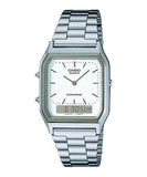 Casio Vintage Unisex Watch Analog-Digital White Dial With Silver Stainless Steel Band, AQ-230A-7DMQD