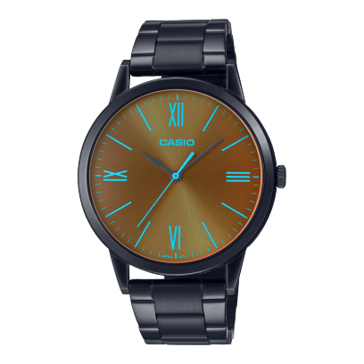 Casio,Men's Watch Analog,Brown Dial Black Stainless Steel Band, MTP-E600B-1BDF