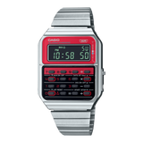 Casio Vintage Unisex Watch Digital Red Dial With Silver Stainless Steel Band, CA-500WE-4BDF