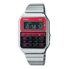 Casio Vintage Unisex Watch Digital Red Dial With Silver Stainless Steel Band, CA-500WE-4BDF