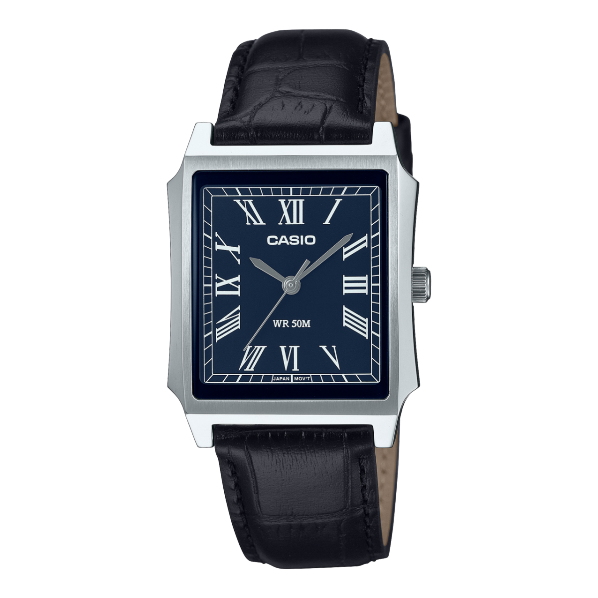 Casio men analog watch, blue dial with leather strap, model CS-MTP-B190L-2BVDF, Bahrain