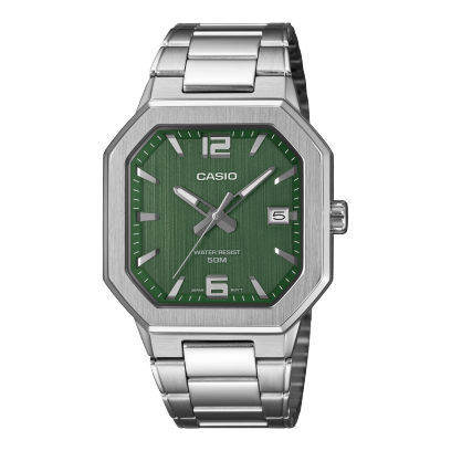 Casio men analog watch, green dial with stainless steel strap, model CS-MTP-B195D-3AVDF, Bahrain