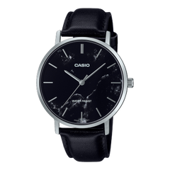 Casio Men's Watch Analog Black Dial with Black Leather Strap, MTP-VT01LM-1AUDF