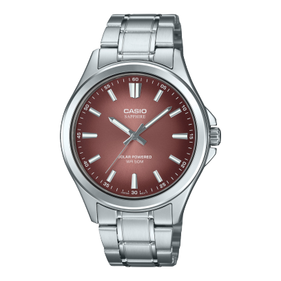 Casio Sapphire Men's Solar Powered Watch Analog Green Gradient Dial with Silver Stainless Steel Band, MTS-RS100D-5ADF