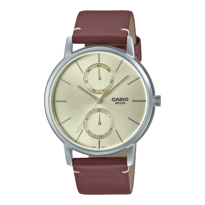 Casio,Men's Watch Analog, Beige Dial Brown Leather Band, MTP-B310L-9AVDF