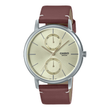Casio,Men's Watch Analog, Beige Dial Brown Leather Band, MTP-B310L-9AVDF