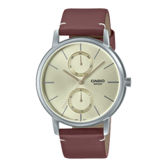 Casio,Men's Watch Analog, Beige Dial Brown Leather Band, MTP-B310L-9AVDF