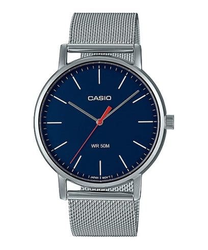 Casio,Men's Watch Analog, Blue Dial Silver Stainless Steel Mesh Band, MTP-E171M-2EVDF