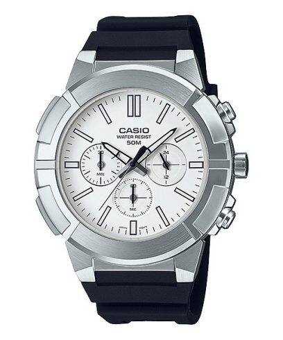 Casio,Men's Watch Analog,White Dial Black Resin Band, MTP-E500-7AVDF