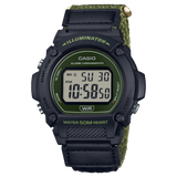 Casio, Men’s Watch Digital, Black Dial Green Cloth Band, W-219HB-3AVDF