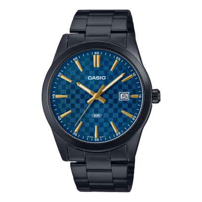 Casio, Men’s Watch Analog,Blue Dial Black Stainless Steel Band, MTP-VD03B-2AUDF